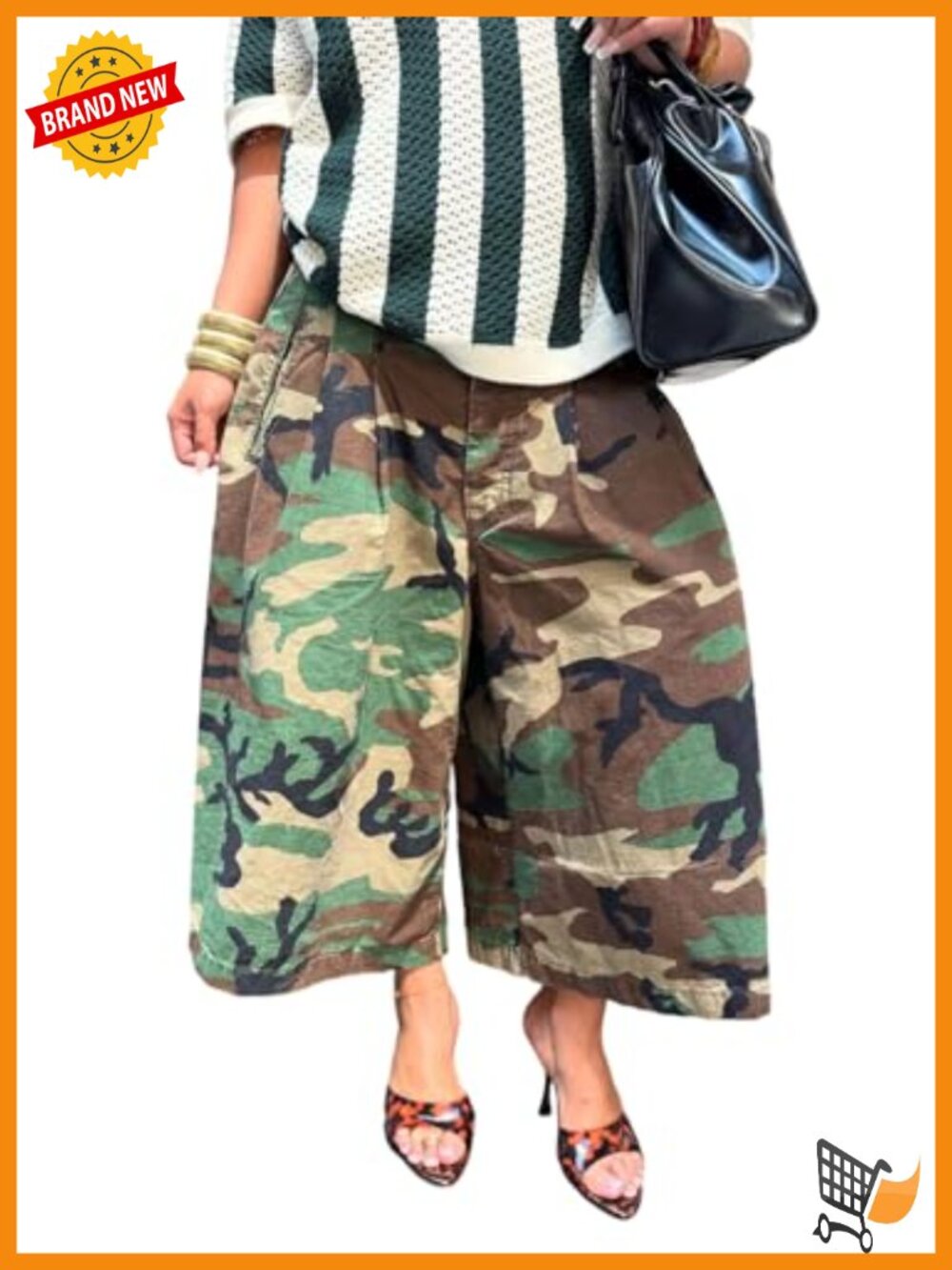 High Waisted Wide Leg Camo Palazzo Capris Baggy Y2K